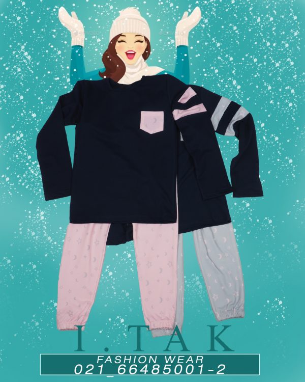 بلوز شلوار راحتي چاپ ماه و ستاره کارهای ست دخترانه زمستان 1400